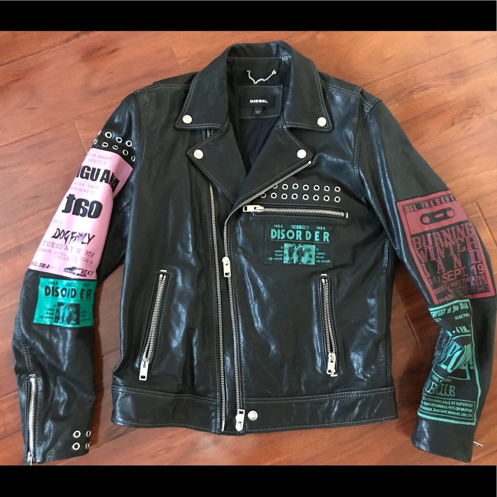 DIESEL Decorated Biker Leather Jacket